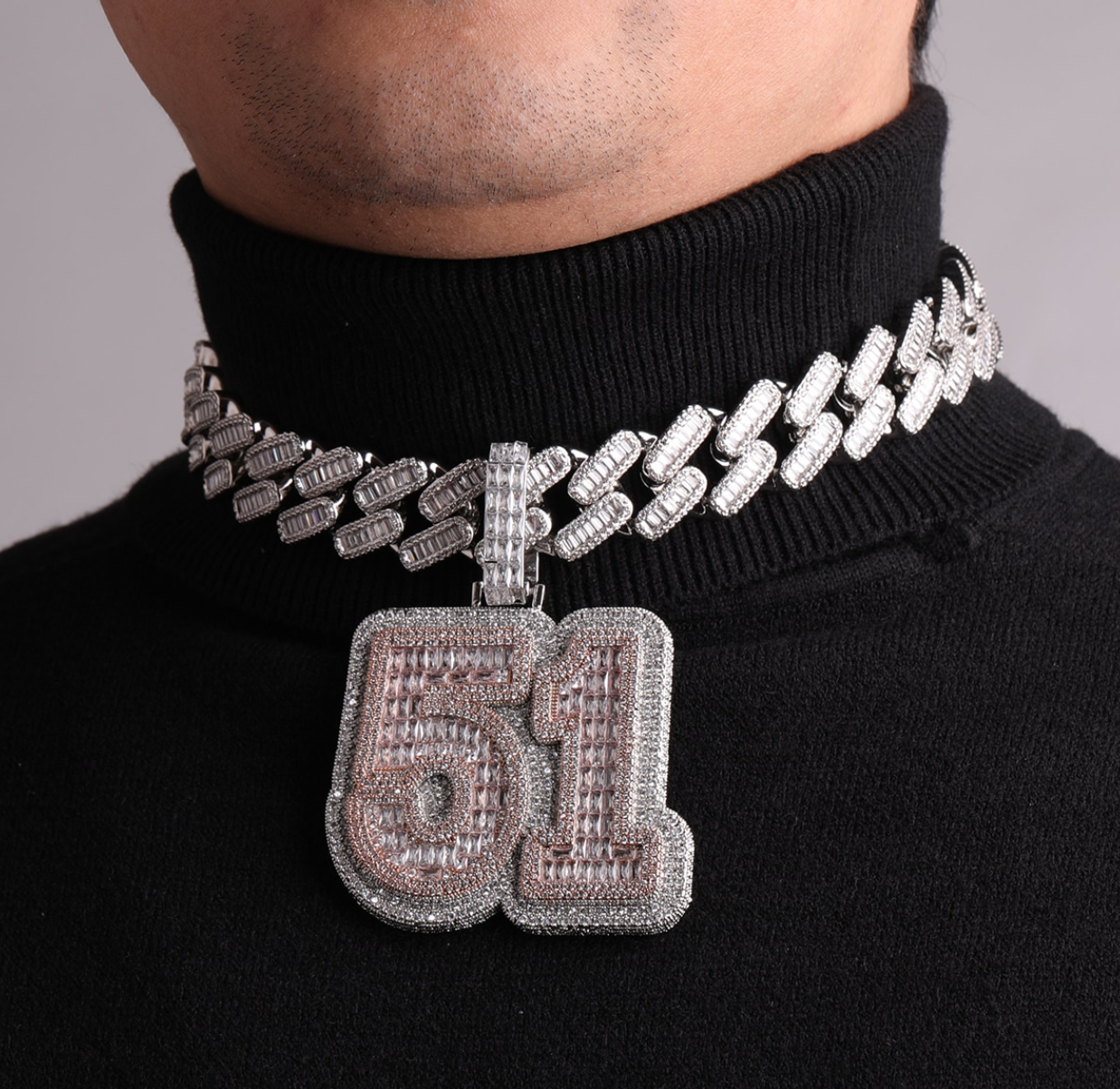 Custom Baguette Letter Necklace Name Pendant Chain Gold Silver Diamond Hip Hop Jewelry #14