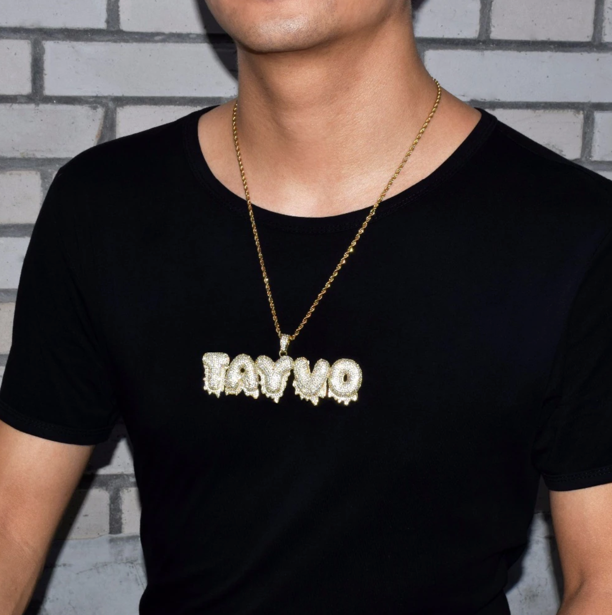 Custom Drip Bubble Letter Necklace Name Pendant Chain Gold Silver Diamond Hip Hop Jewelry #16