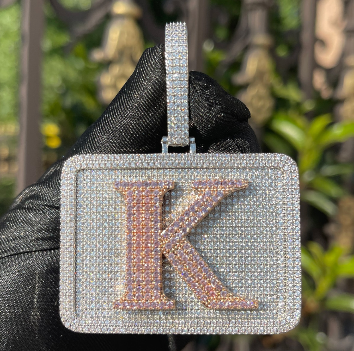 Custom Large Box Font Letter Necklace Name Square Pendant Chain Gold Silver Diamond Hip Hop Jewelry #34