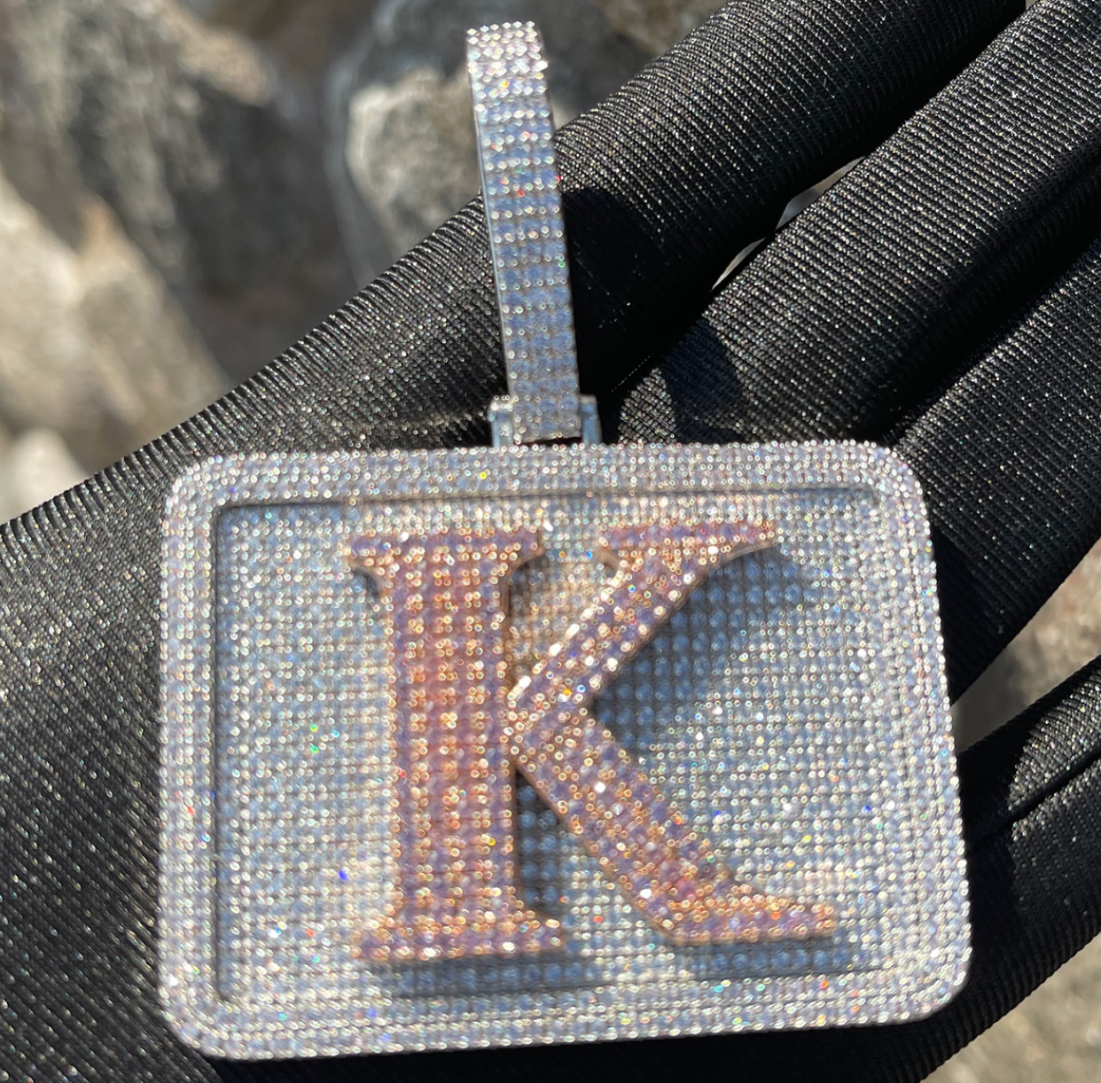 Custom Large Box Font Letter Necklace Name Square Pendant Chain Gold Silver Diamond Hip Hop Jewelry #34
