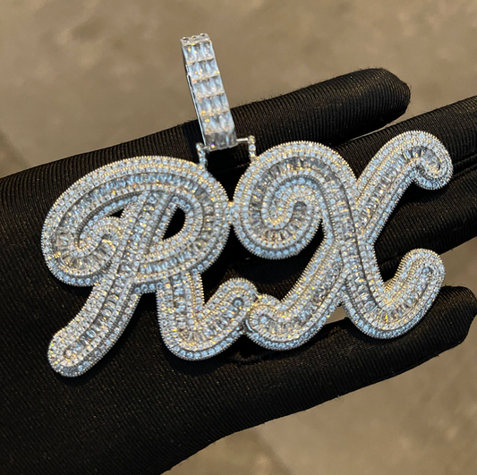 Custom Big Cursive Baguette Bubble Letter Necklace Name Pendant Chain Gold Silver Diamond Hip Hop Jewelry #42
