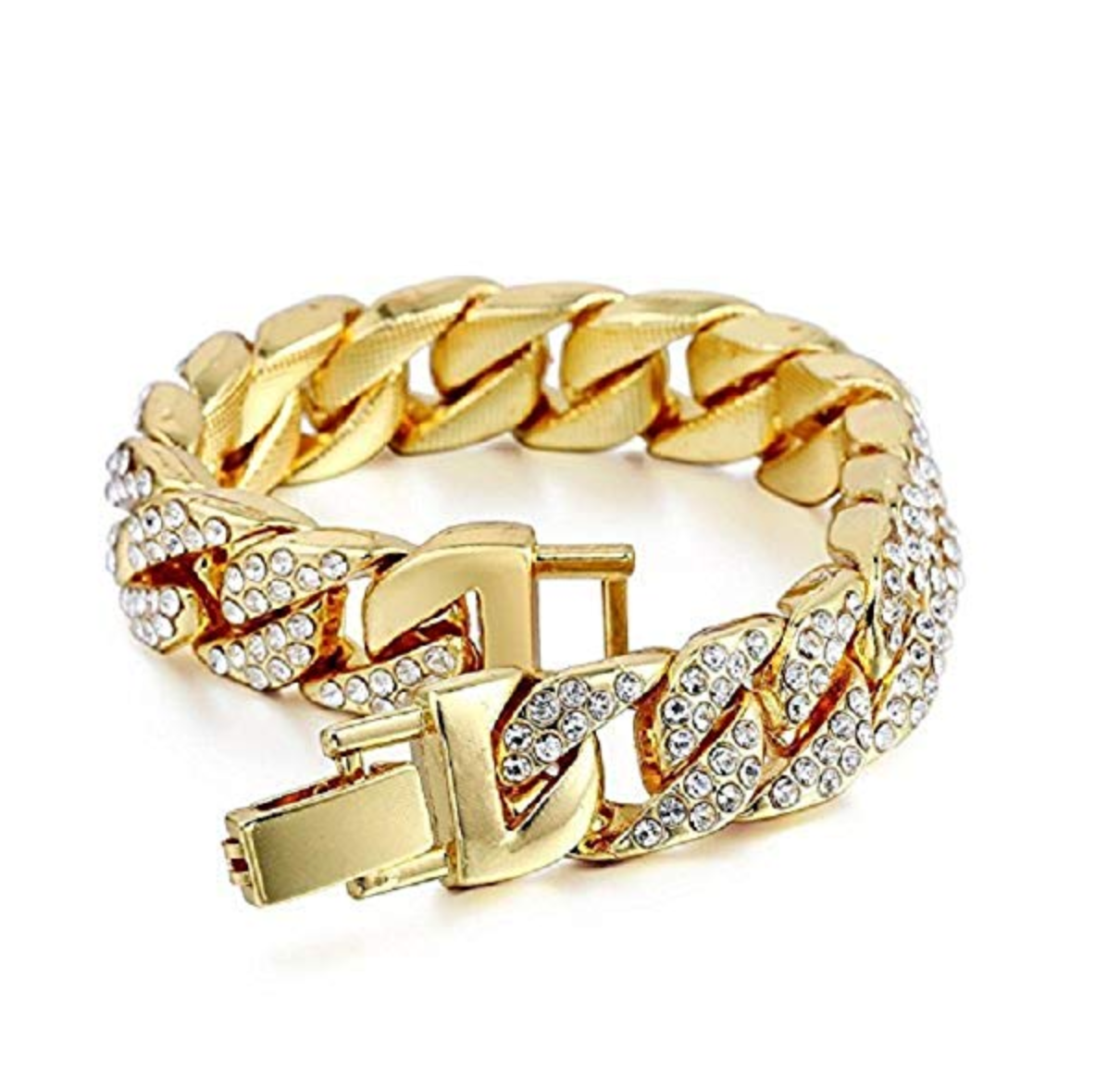 Gold Color Simulated Diamond Luxury Watch Set Hip Hop Cuban Link Bracelet Iced Out Bling Jewelry Bundle
