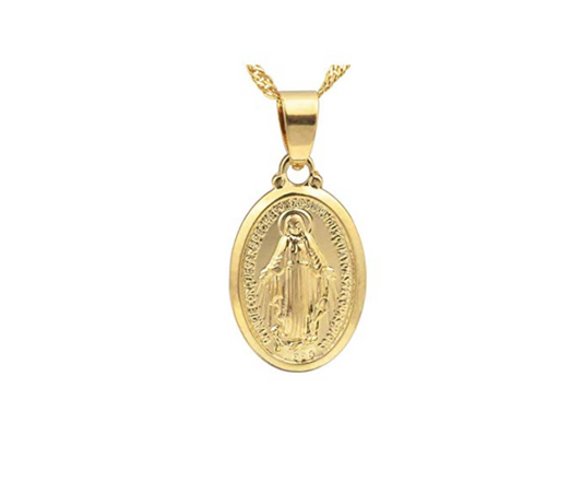 14k Gold Plated Mary Mother of Jesus Necklace Black Madonna Holy Catholic Christian Jewelry 24in