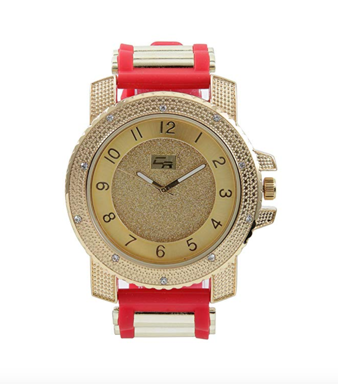 Big Face Bust Down Watch Hip Jewelry Red Band Watch Simulated Diamonds Big Face Gold Color Watch