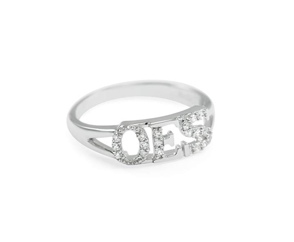 OES Ring Diamond Masonic Gift Order of The Eastern Star Silver Sisterhood Women Mason Jewelry