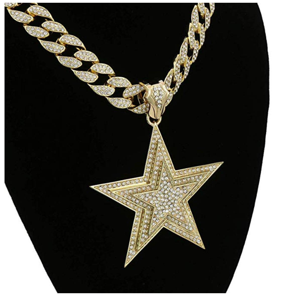 Cuban Link Star Chain Gold Color Pendant Hip Hop Star Jewelry Simulated Diamond Star Necklace