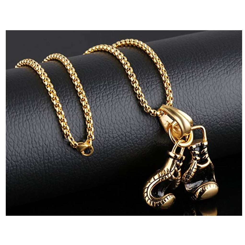 Boxing Gloves Necklace Gold Silver Boxing Gloves Chain Stainless Steel Boxing Jewelry 24in.