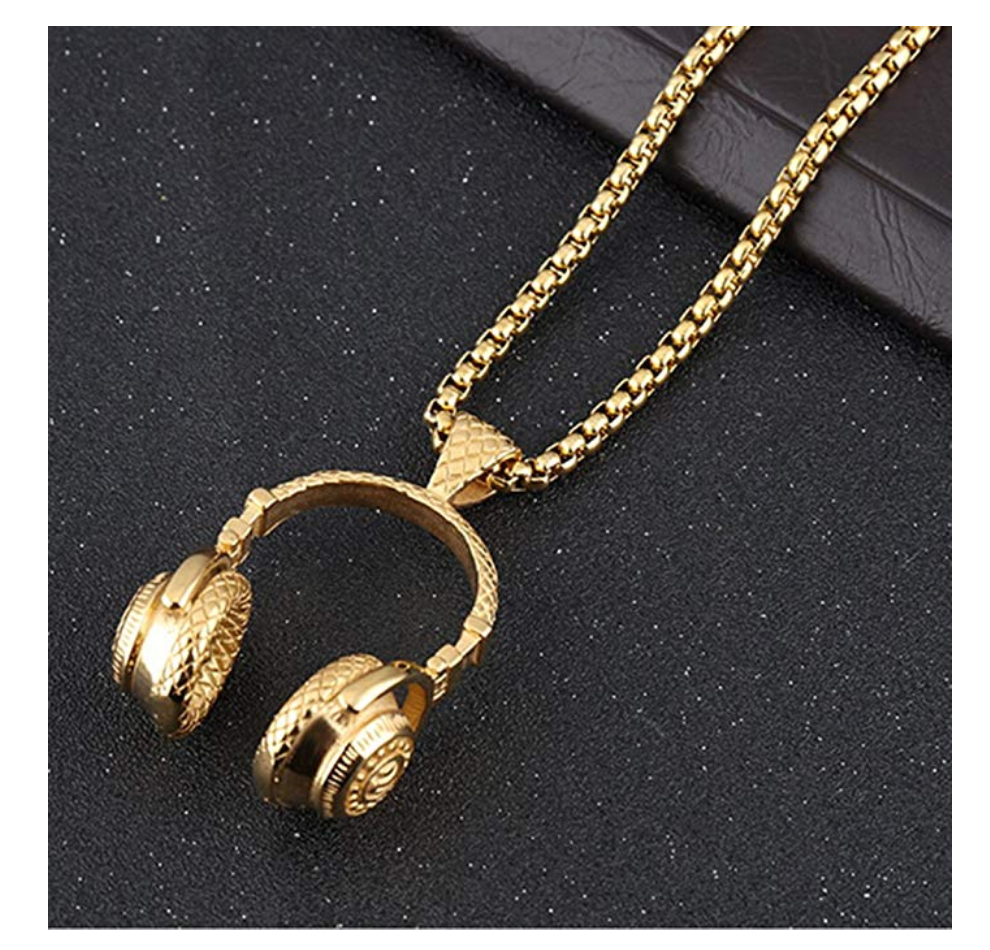 Headphone Necklace Music Disc Jockey Jewelry Hip Hop DJ Chain Gold Silver Color Metal Alloy 24in.