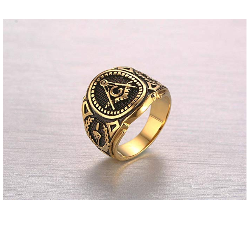 Gold Stainless Steel Freemason Masonic Ring Band Past Master Mason Ring Prince Hall Mason Gift