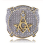 Freemason Simulated Diamond Ring Gold Tone Freemason Ring Masonic Hip Hop Ring 925 Sterling Silver