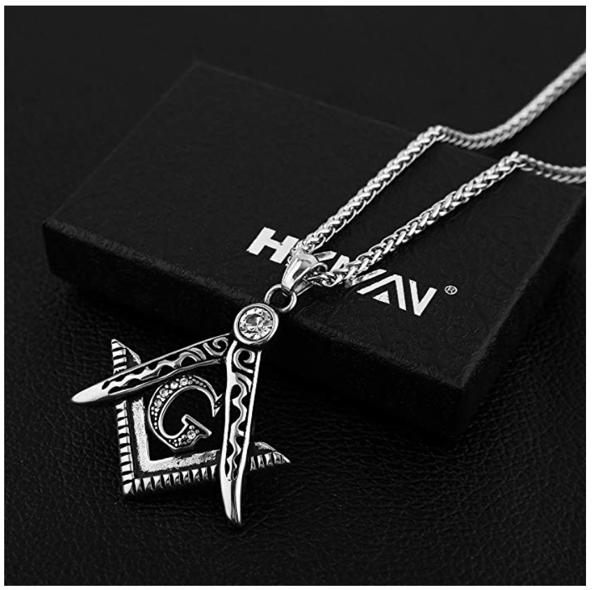 Freemason Necklace Gold Silver Stainless Steel Diamond Masonic Chain Past Master Gift Square Compass G Regalia