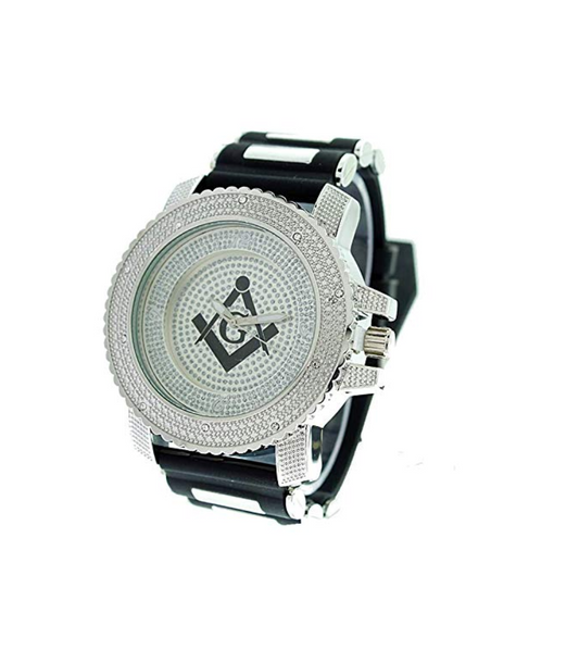 Black Silver Freemason Watch Diamond Sports Watch Masonic Gift Prince Hall Regalia Compass & Square