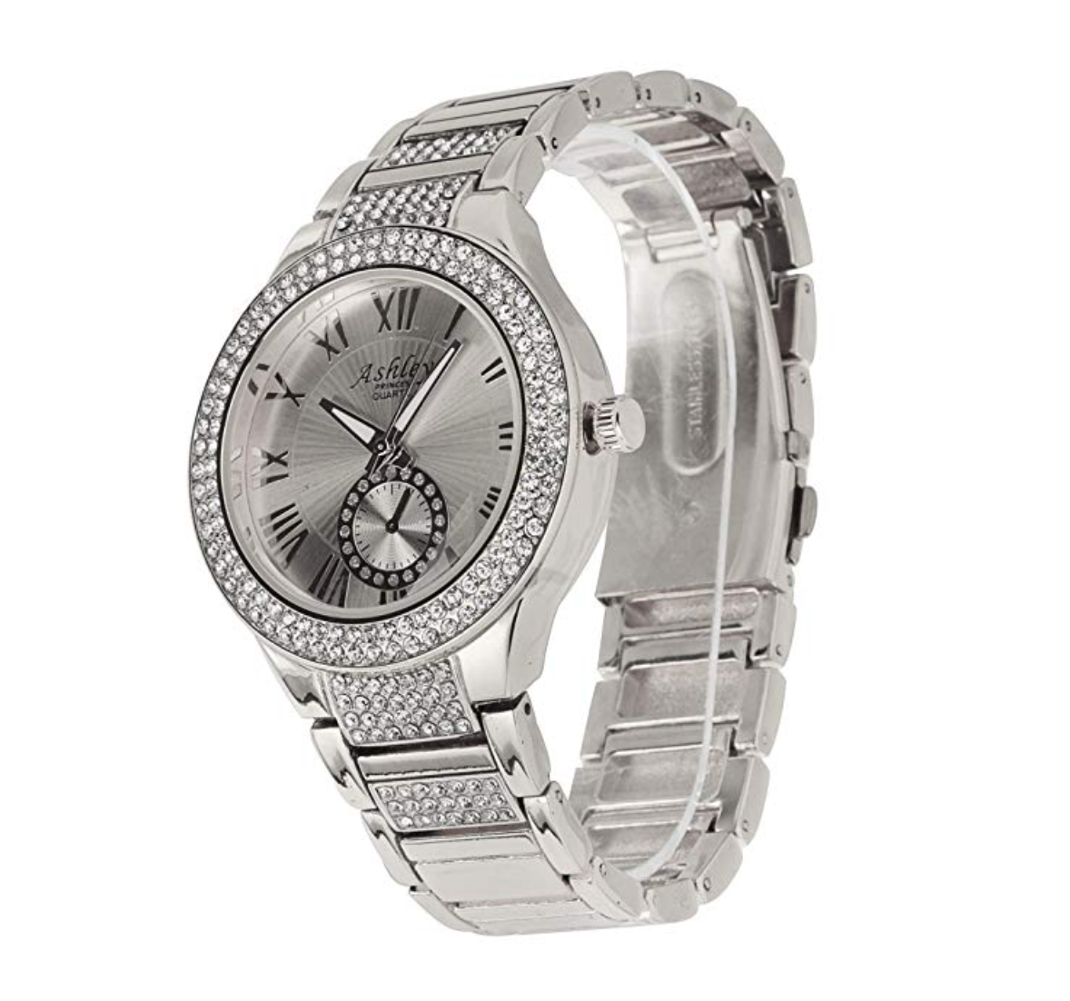 Women's Rose Gold Diamond Watch Set Heart Earring Studs Silver Gift Mother Wife Jewelry Bundle