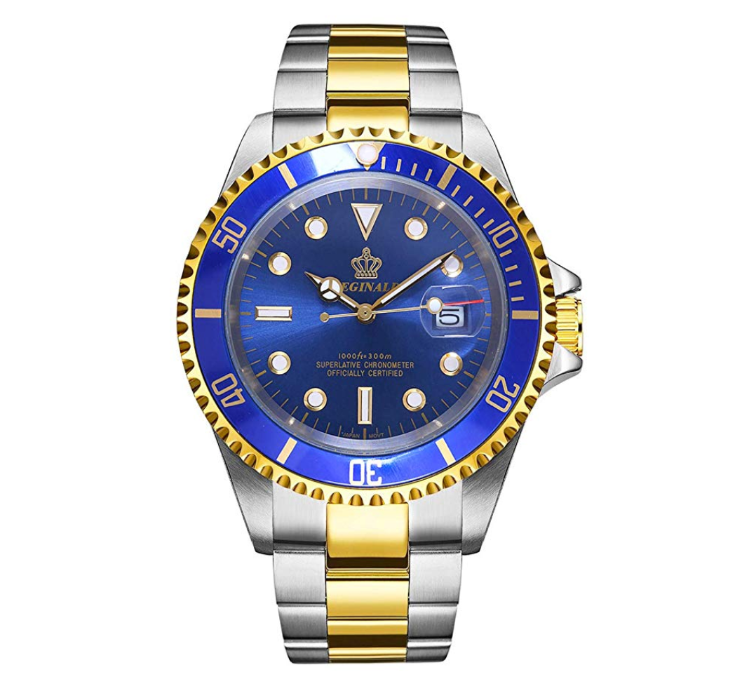 Blue Face Watch Gold Silver Color Two Tone Sports Dress Watch 