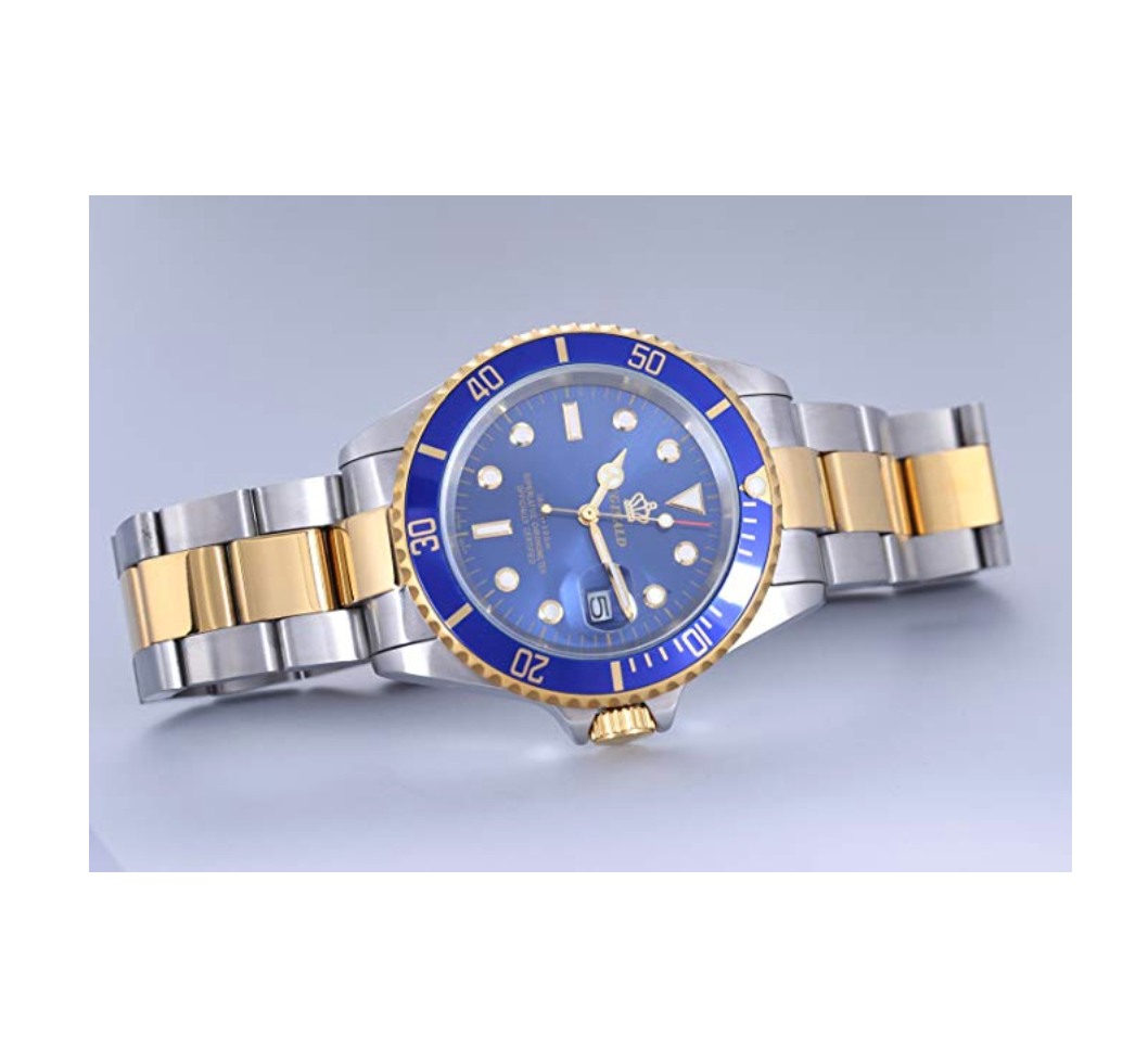 Blue Face Watch Gold Silver Color Two Tone Sports Dress Watch Luxury Business Watch Quartz Submariner