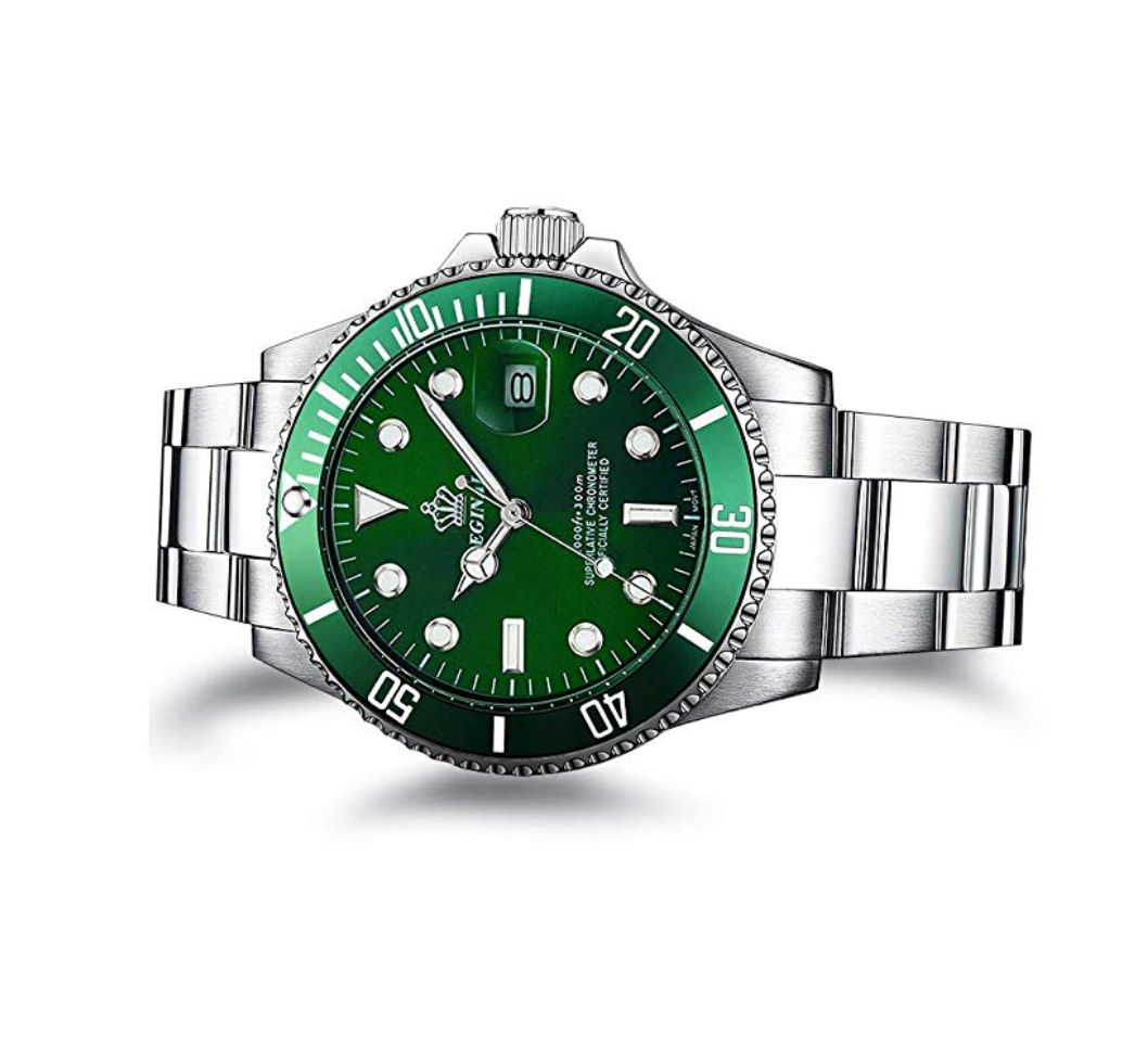 Green Stainless Steel Sports Watch Silver Dress Watch Luxury Business Watch Quartz Submariner