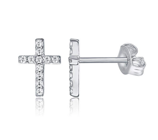 7mm 925 Sterling Silver Diamonds Cross Earrings Gold Jesus Christian Jewelry Diamond Cross Earring