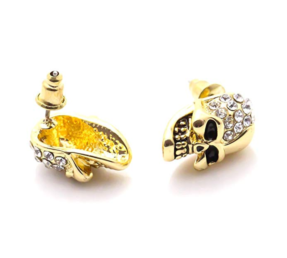 10mm Stainless Steel Skull Earrings Silver Gold Diamond Hip Hop Punk Rock Jewelry Gothic Biker Earring Skull Head Earrings