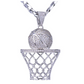 Basketball Chain Luxury Iced Out Diamond Rim Net Pendant Cuban Link Silver Necklace
