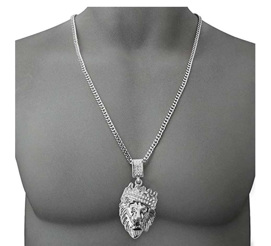 Lion Crown Diamond Necklace King Lion Pendant African Lion Head Chain  Judah Leo Jewelry Silver Gold Stainless Steel Chain 24in.
