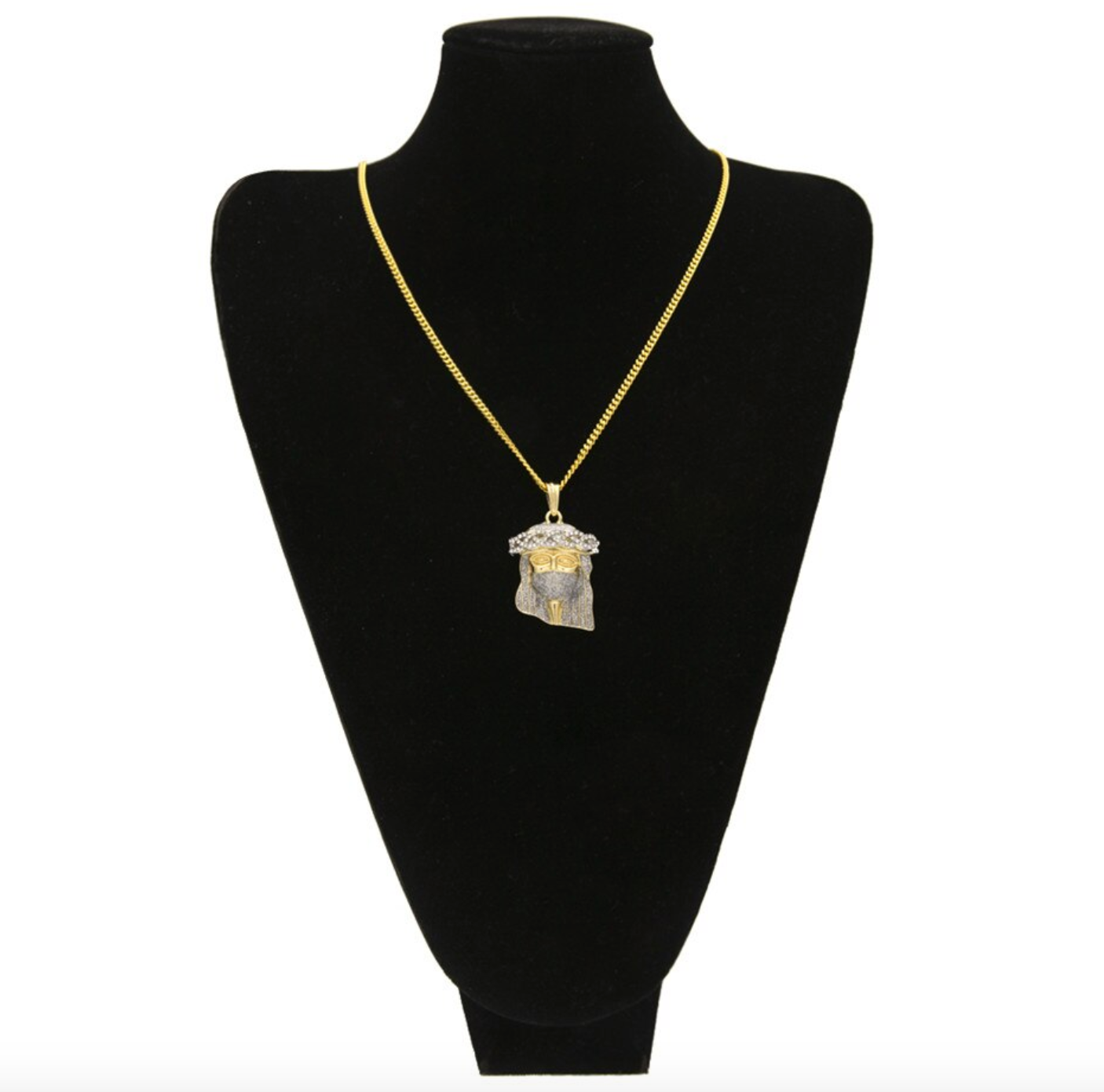 Jesus Ski Mask Chain Simulated Diamond Gold Color Metal Alloy Jesus Face Necklace Silver Robber Hip Hop Jewelry 24in.