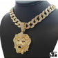 Cuban Link Lion Necklace Animal Simulated-Diamond Gold Color Metal Alloy Chain Leo Hebrew Lion Judah Jewelry Gift Lion King Pendant Stainless Steel 18in.