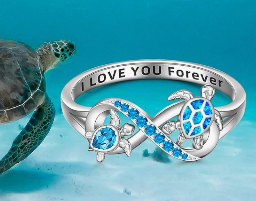 Blue Opal Sea Turtle Ring Infinity Turtle Jewelry Gift 925 Sterling Silver