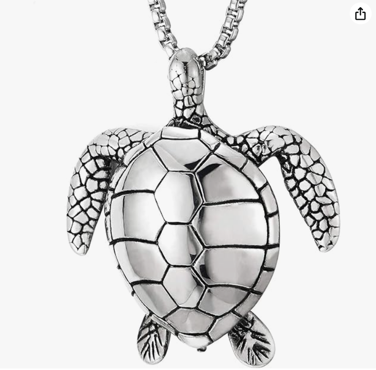 Men's Amulet Turtle Necklace Pendant Beach Ocean Tropical Sea Turtle Necklace Tortoise Jewelry Hawaiian Gift Stainless Steel Viking Turtle Totem Pendant Gothic Chain 24in.