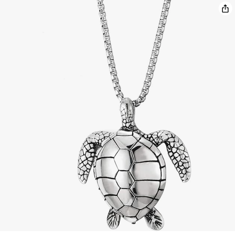 Men's Amulet Turtle Necklace Pendant Beach Ocean Tropical Sea Turtle Necklace Tortoise Jewelry Hawaiian Gift Stainless Steel Viking Turtle Totem Pendant Gothic Chain 24in.