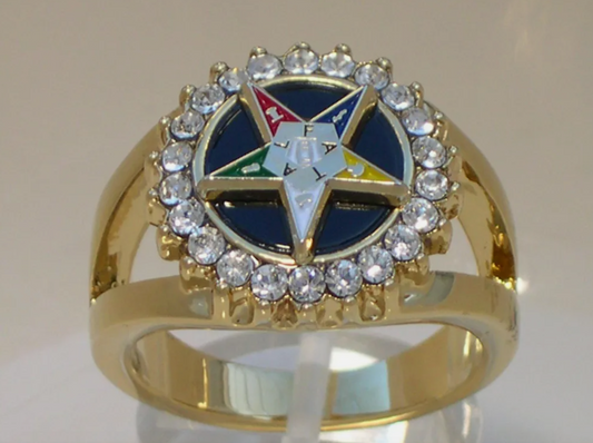Gold Diamond Ring OES Masonic Gift Order of The Eastern Star Sisterhood Mason Jewelry