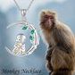 Monkey Moon Necklace Diamond Pendant Monkey Banana Jewelry Chain Birthday Gift 925 Sterling Silver 20in.