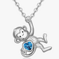 Blue Heart Monkey Love Necklace Diamond Pendant Monkey Hanging Jewelry Chain Birthday Gift 925 Sterling Silver 20in.