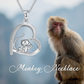 Monkey Banana Heart Necklace Love Diamond Pendant Monkey Jewelry Chain Birthday Gift 925 Sterling Silver 20in.