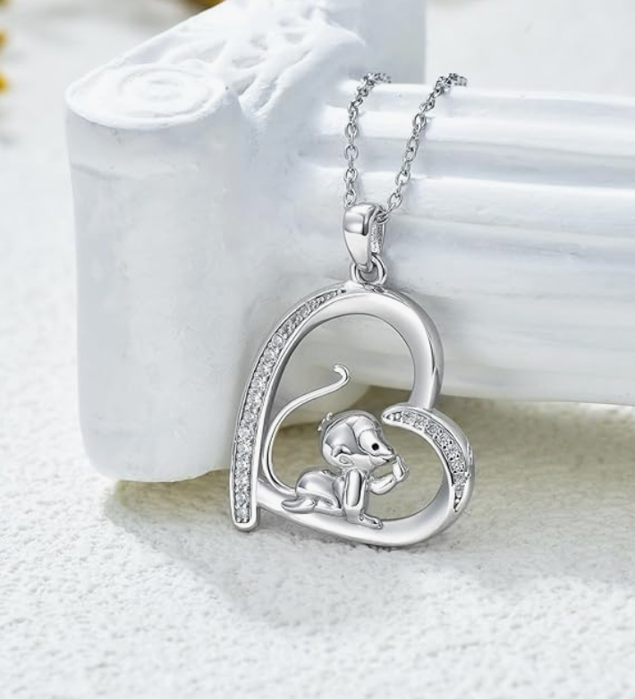 Monkey Banana Heart Necklace Love Diamond Pendant Monkey Jewelry Chain Birthday Gift 925 Sterling Silver 20in.