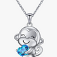 Monkey Blue Diamond Necklace Heart Love Pendant Baby Monkey Jewelry Chain Birthday Gift 925 Sterling Silver 20in.