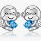 Monkey Earrings Blue Diamond Heart Love Baby Monkey Jewelry Birthday Gift 925 Sterling Silver