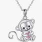 Cute Monkey Red Heart Necklace Love Pendant Baby Monkey Jewelry Chain Birthday Gift 925 Sterling Silver 20in.