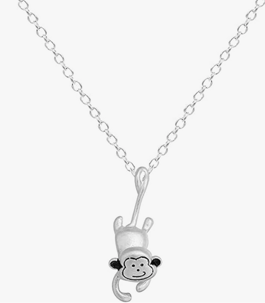 3D Cute Hanging Monkey Necklace Pendant Baby Monkey Jewelry Chain Birthday Gift 925 Sterling Silver 20in.