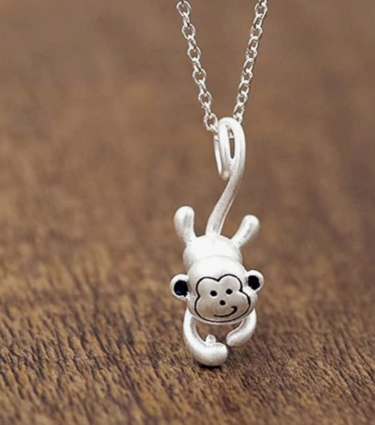 3D Cute Hanging Monkey Necklace Pendant Baby Monkey Jewelry Chain Birthday Gift 925 Sterling Silver 20in.