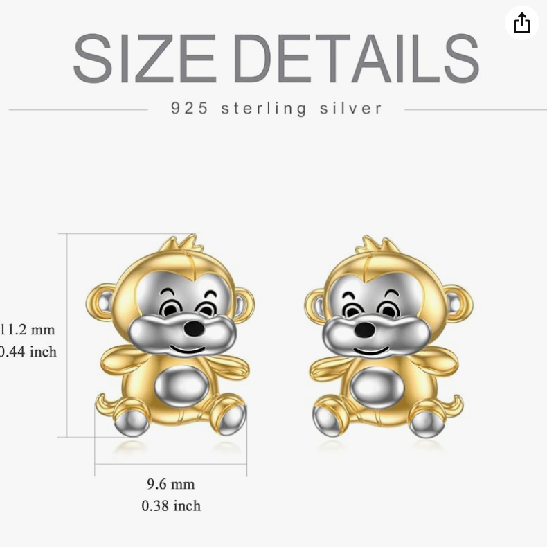 Gold Monkey Earrings Baby Monkey Jewelry Birthday Gift 925 Sterling Silver
