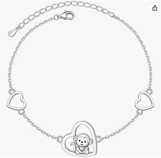 Cute Monkey Bracelet Chain Girls Monkey Jewelry Birthday Gift 925 Sterling Silver