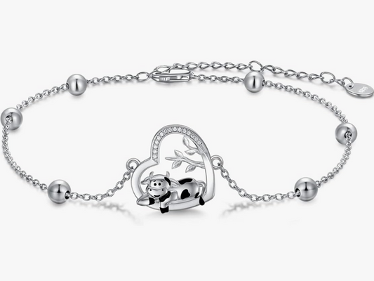 Cow Diamond Bracelet Chain Girls Cow Farmer Jewelry Birthday Gift 925 Sterling Silver
