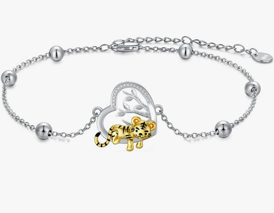 Cute Tiger Diamond Bracelet Chain Girls Tiger Jewelry Birthday Gift 925 Sterling Silver