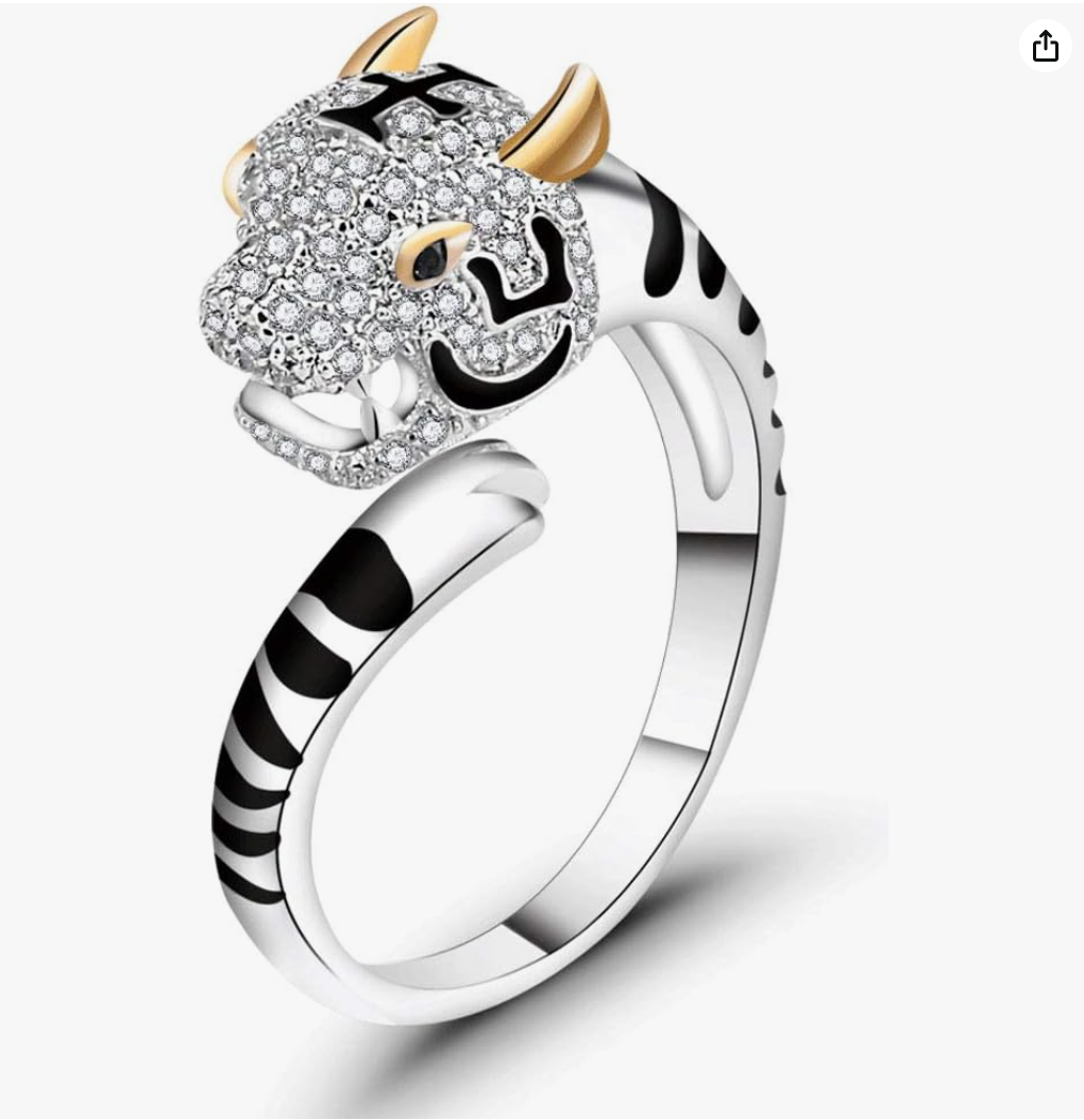 Monkey Diamond Ring Adjustable Tiger Chinese Zodiac Ring Bull Cow Jewelry Birthday Gift 925 Sterling Silver