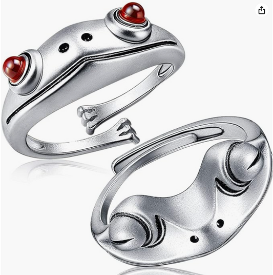 2 Piece Adjustable Frogs Ring Frog Jewelry Womens Girls Teen Birthday Gift Stainless Steel