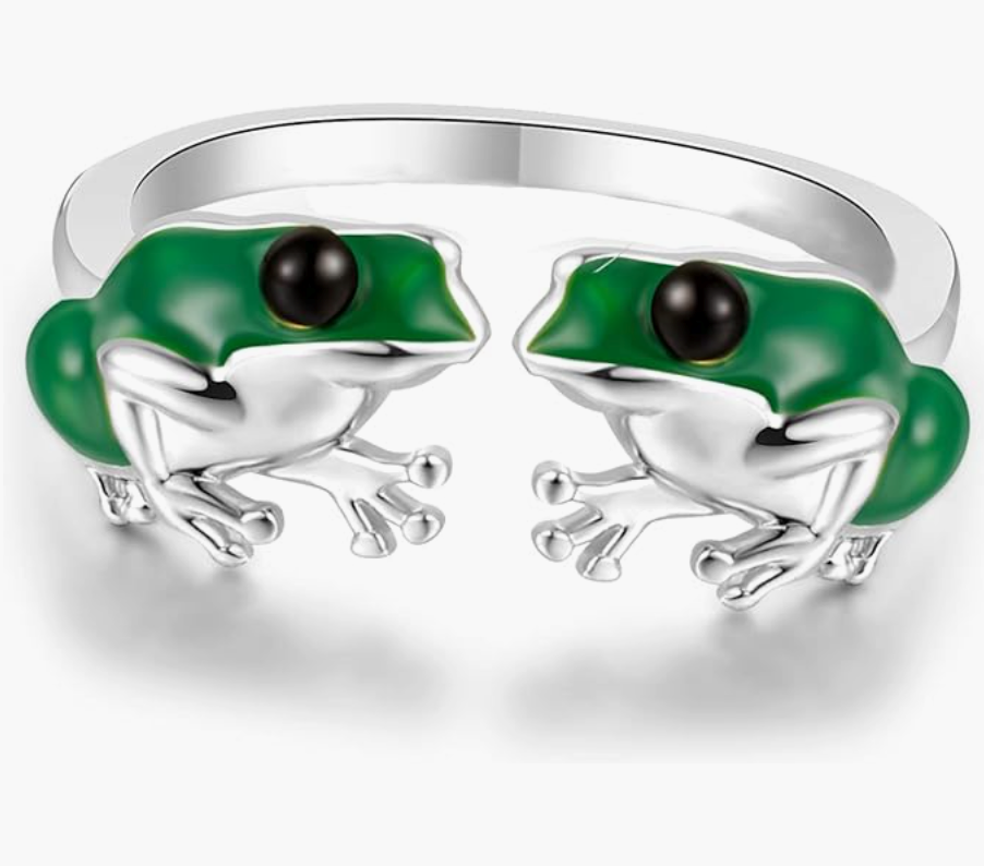 Adjustable Green Frogs Ring Gold Frog Jewelry Womens Girls Teen Birthday Gift 925 Sterling Silver