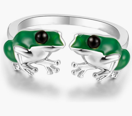 Adjustable Green Frogs Ring Gold Frog Jewelry Womens Girls Teen Birthday Gift 925 Sterling Silver
