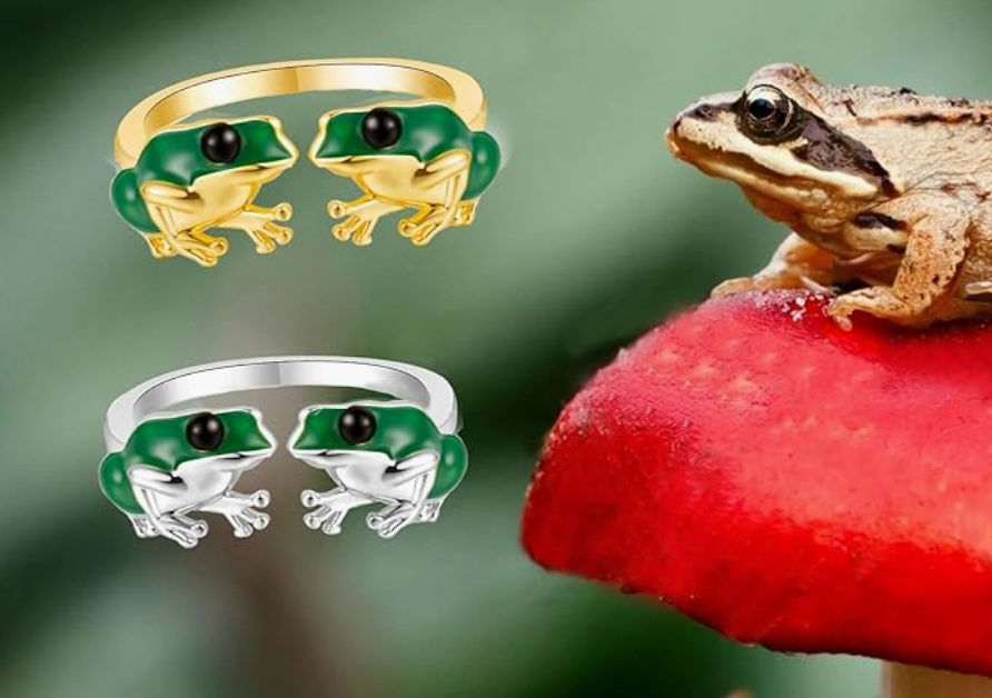 Adjustable Green Frogs Ring Gold Frog Jewelry Womens Girls Teen Birthday Gift 925 Sterling Silver