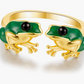 Adjustable Green Frogs Ring Gold Frog Jewelry Womens Girls Teen Birthday Gift 925 Sterling Silver