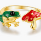 Adjustable Gold  Frog Mushroom Ring Frog Mushroom Jewelry Womens Girls Teen Birthday Gift 925 Sterling Silver